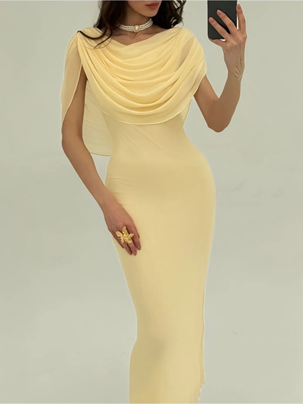 RIHOAS Pale Yellow Draped Sheath Wedding Dress - Picture 3 of 4